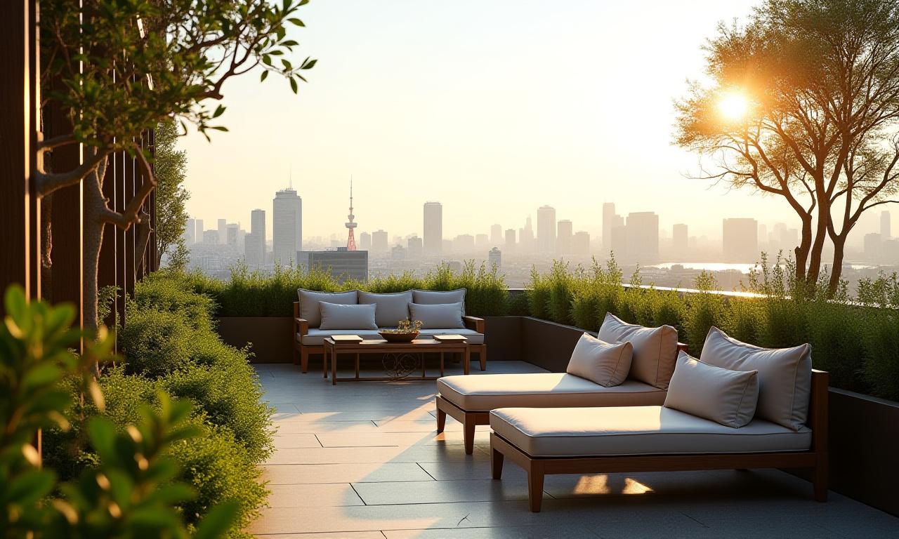 港区の洗練されたルーフトップガーデン